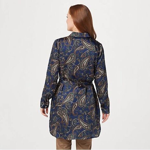 Susan Graver Regular Printed Woven Button-Front Duster w/ Belt - Picture 3 of 16